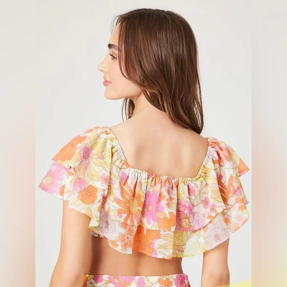 Ruffle floral chiffon crop top nwot - Picture 3 of 4